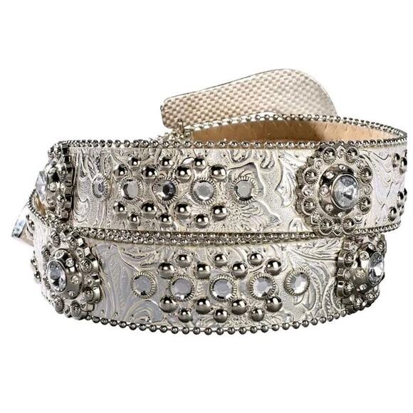 Blazin’ Roxx Silver Floral Rhinestone Cowgirl Rodeo Belt | M 30–34 - Picture 2 of 7